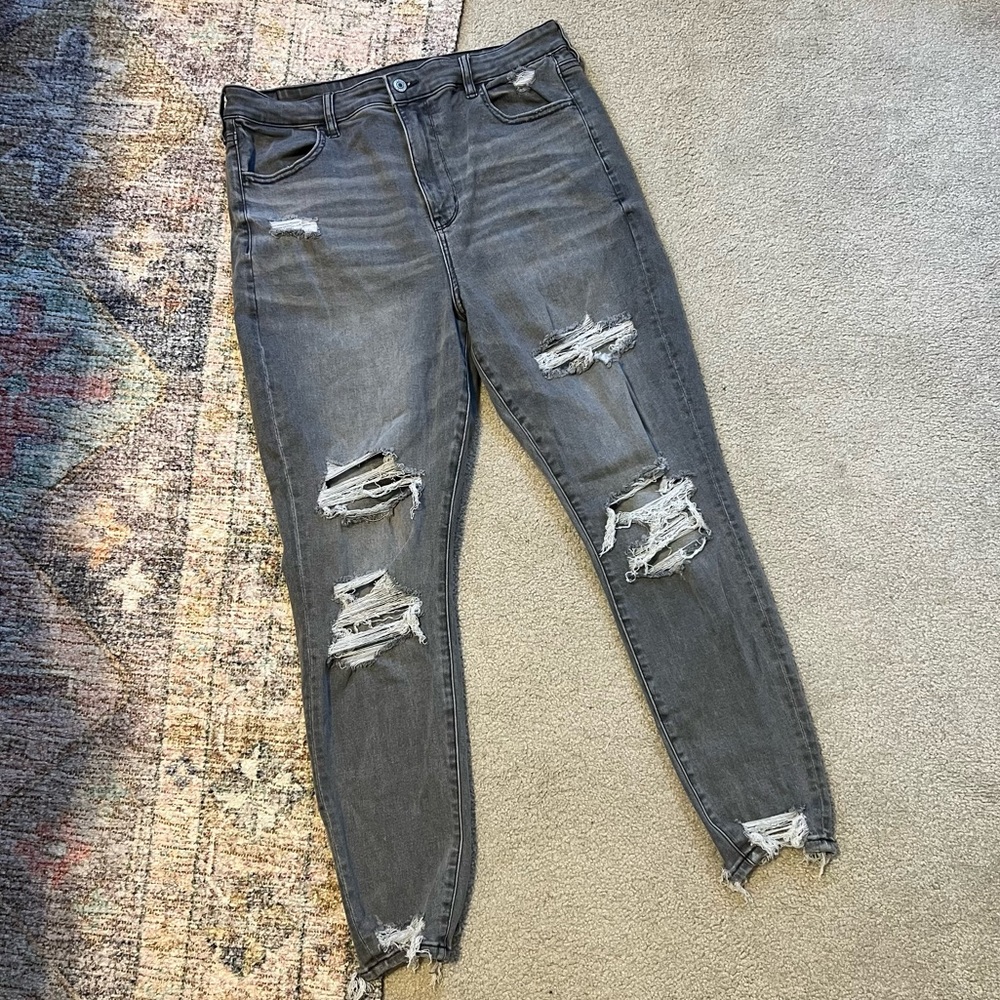 American Eagle Womens Black Wash Ripped Skinny Jeans